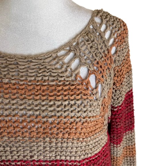 Free People Desert Moon Earth Tone Striped Crocheted Sweater Size Small - Picture 7 of 9